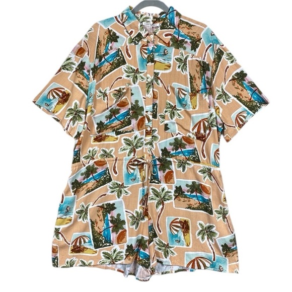 NEW Label of Love Linen Blend Tropical Vacation Romper Drawstring Size XL Peach - Picture 1 of 7